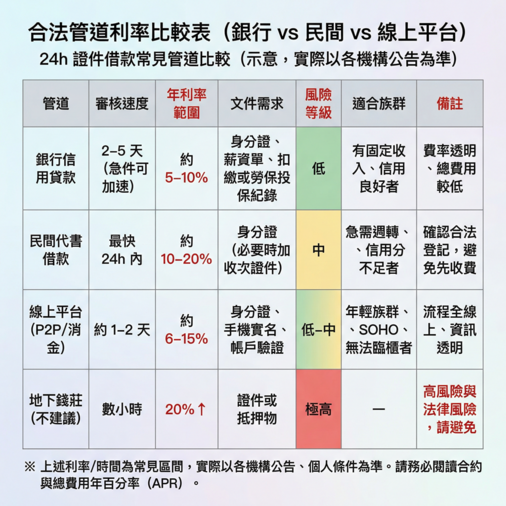 合法管道利率比較表